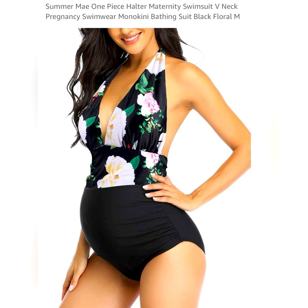 Maternity Swimsuit Monokini Bathing Suit Black Floral M